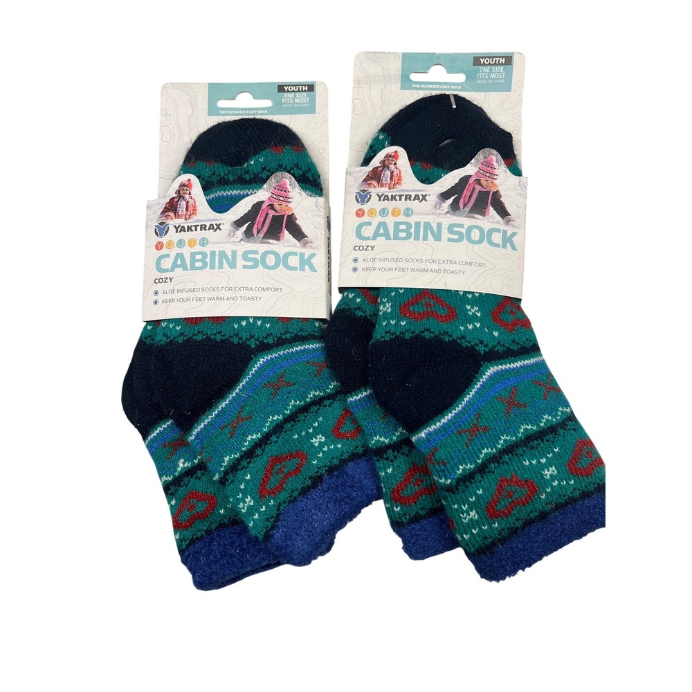 Yaktrax Youth Cabin Sock Cozy Aloe Infused One Size Fits Most Kids Set of‎ 2